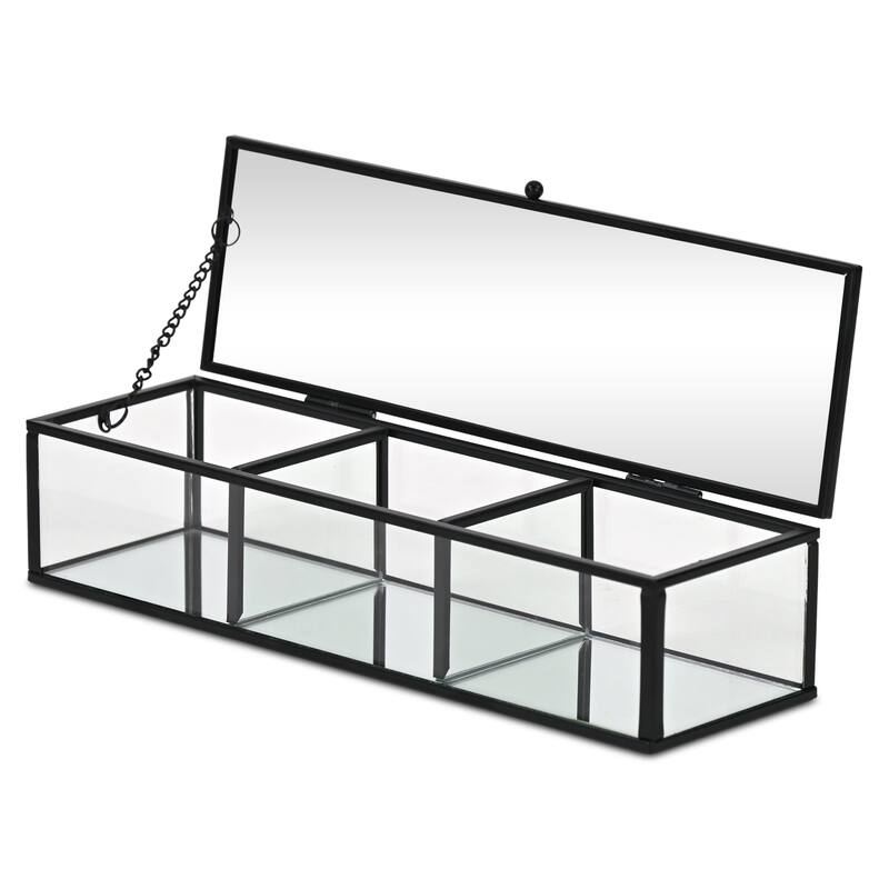 Verena 10.6" Mirrored Glass Display Box with 3 Compartments - N/A
