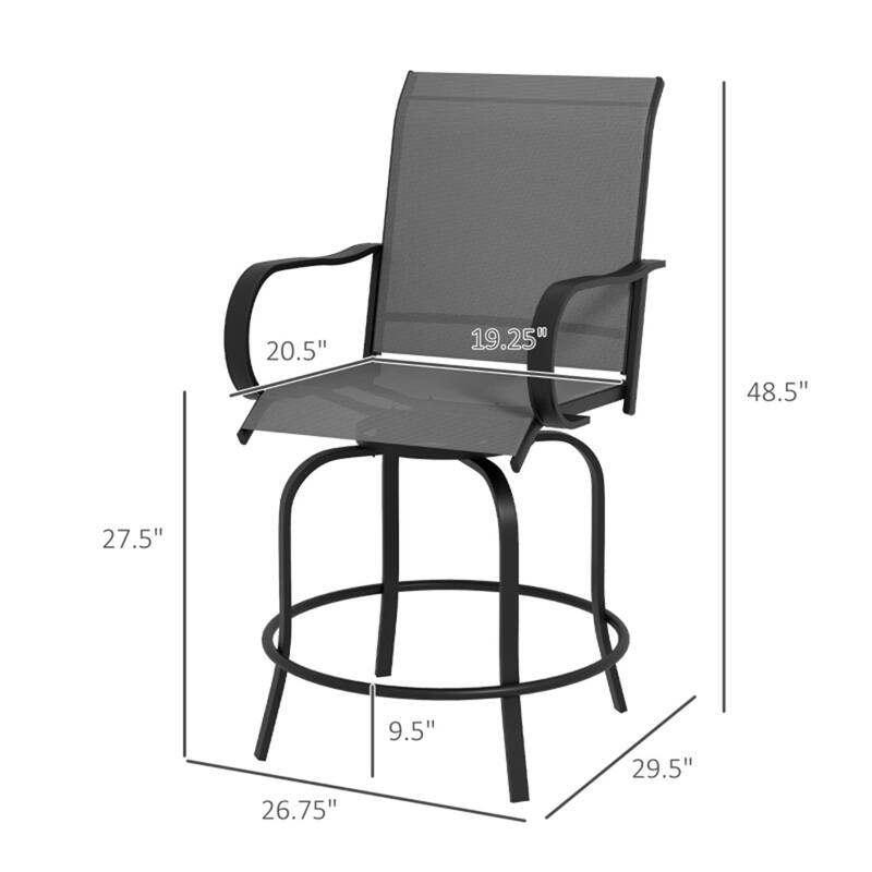 Mesh Swivel Bar Stools with Steel Frame and Armrests Set of 2 - 26.75" W x 29.5" D x 48.5" H