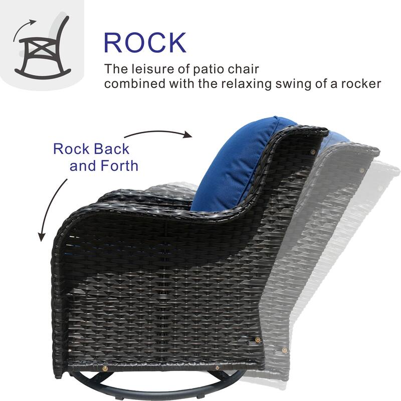 OVIOS 3-piece Rattan Wicker Rocking Swivel Chair Set