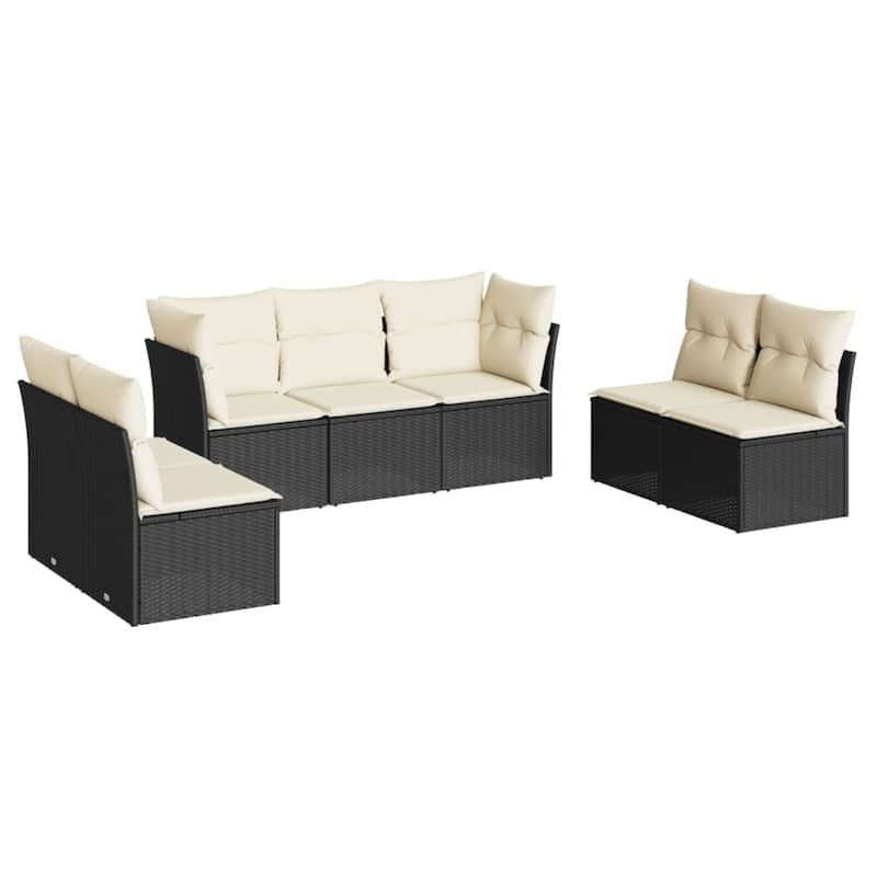 vidaXL 7 Piece Patio Sofa Set with Cushions Black Poly Rattan - 21.7" x 24.4" x 27.2"