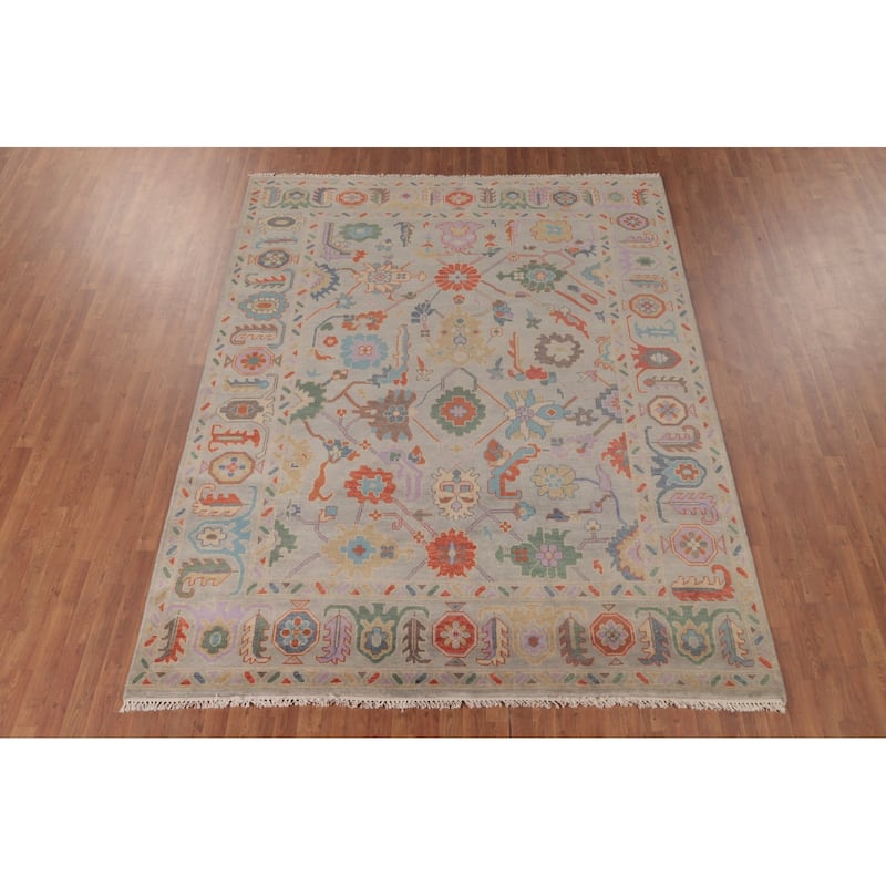 Oushak Area Rug Handmade Transitional Grey Wool Carpet - 7'10"x 9'11"