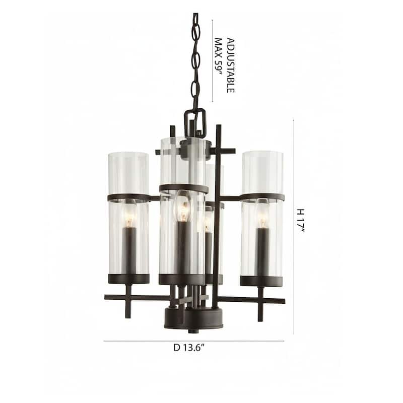 4-Light Brown Chandelier With Clear Glass Shades