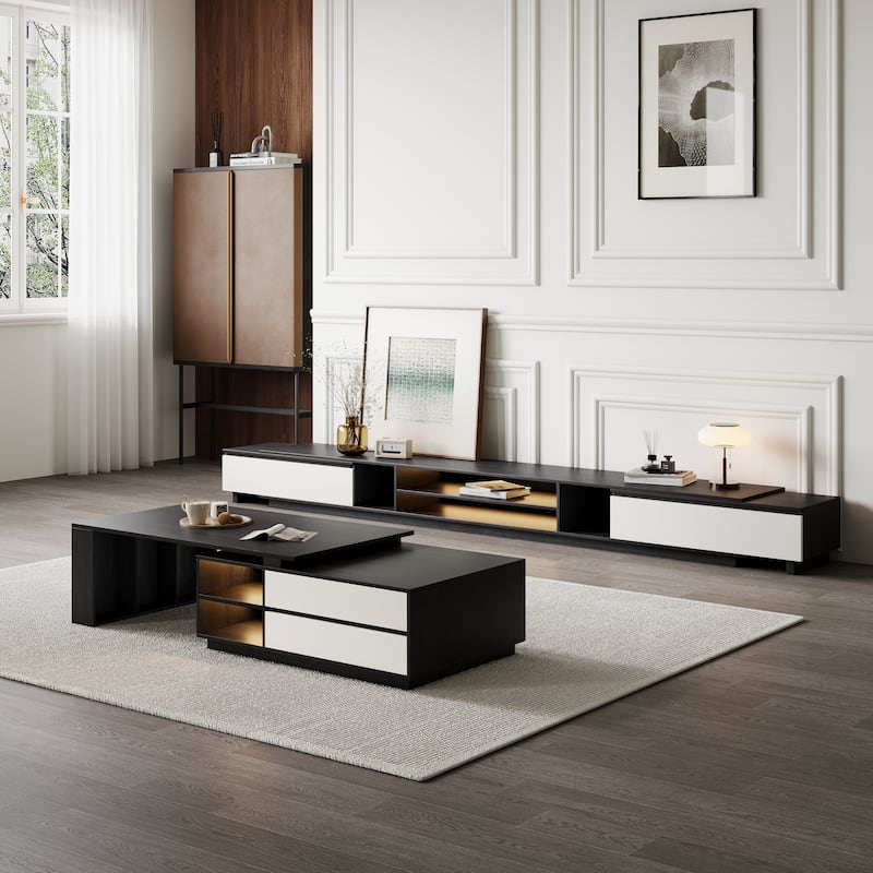 TV Stand and Coffee Table Set of 2, TV Stand for TVs Up to 78'', Rectangle Coffee Table for Living Room - 78.74'' to 98.42''