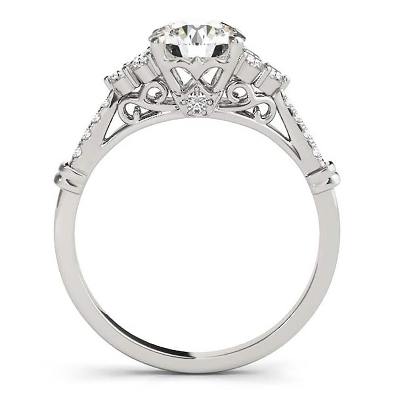 Auriya 14k Gold Vintage 1/2ct Round Moissanite and 1/5ctw Diamond Engagement Ring