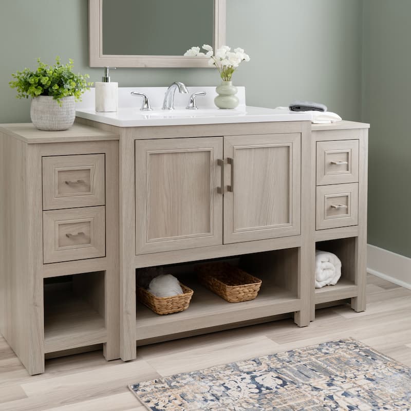 Linon Blakely Vanity with Mirror and Dual 12-inch Side Cabinets