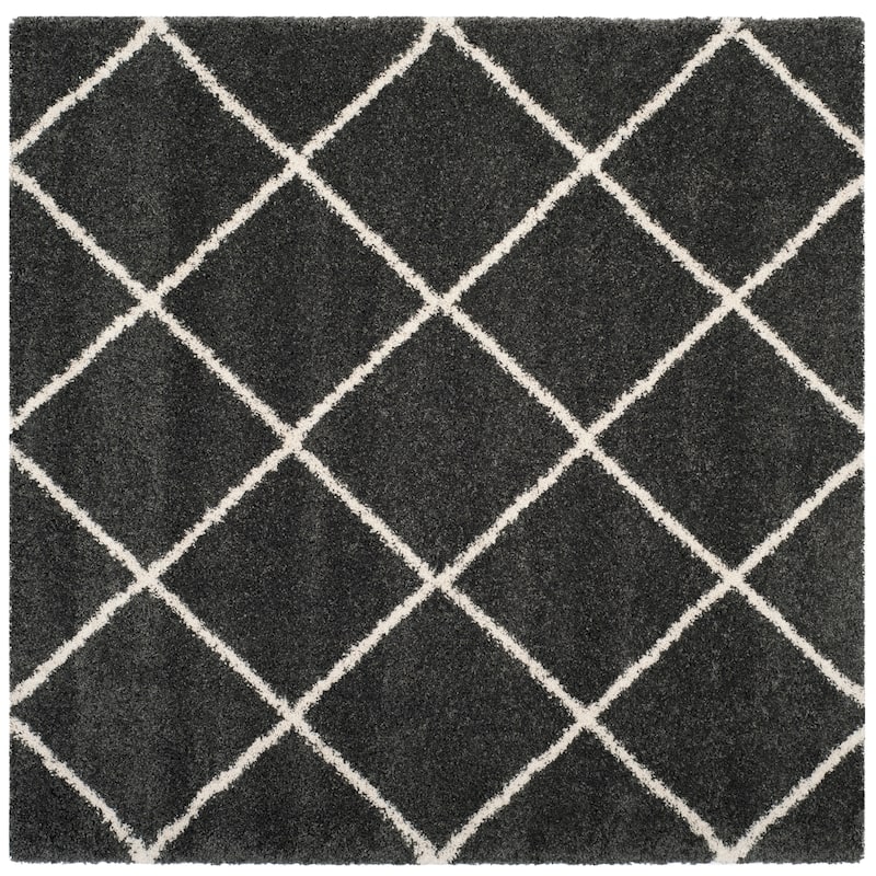 SAFAVIEH Hudson Shag Raili Diamond Trellis 2-inch Thick Rug - 11' Square - Dark Grey/Ivory
