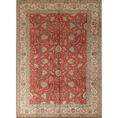 All-Over Floral Tabriz Persian Vintage Rug Hand-Knotted Wool Carpet - 6'8" x 9'4"