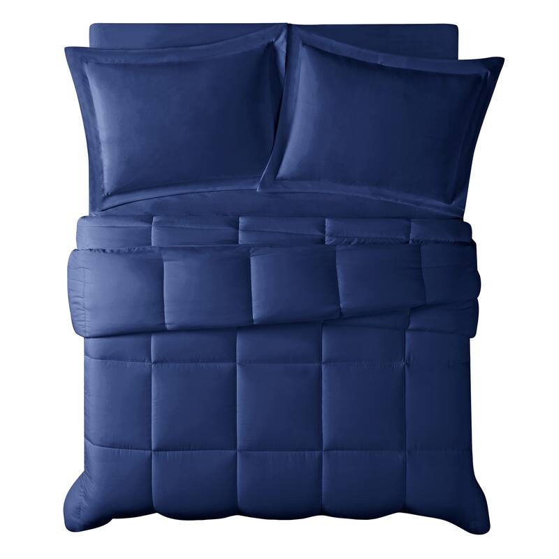 Truly Calm Antimicrobial 3 Piece Down Alternative Comforter Set - Navy - Full - Queen