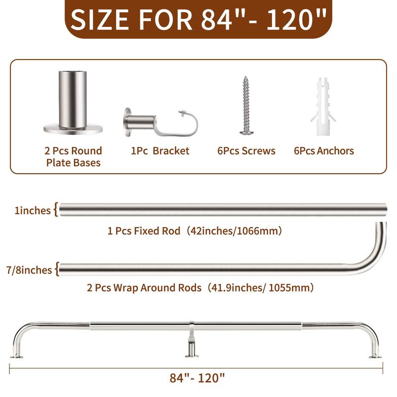 Meriville 1-Inch Diameter Wrap Around Blackout Curtain Rod, Round Base