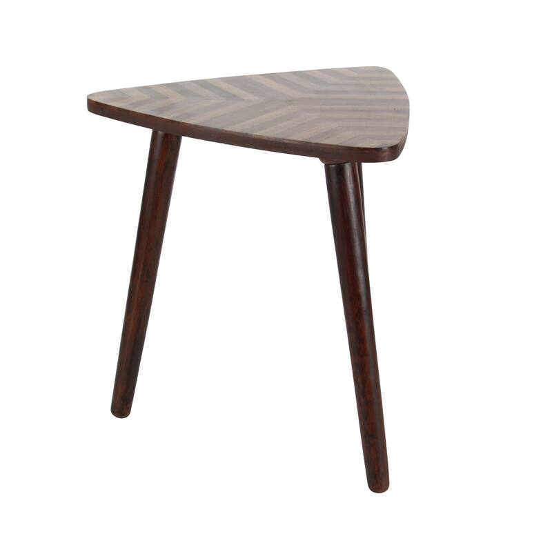 Brown Mango Wood Handmade Accent Table with Wood Inlay