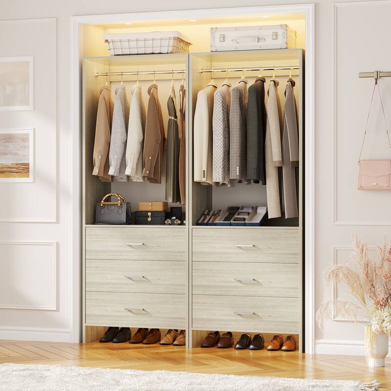 Set of 2/4 Closet Organizer System with Wood Drawers - White Oak - 48-In
