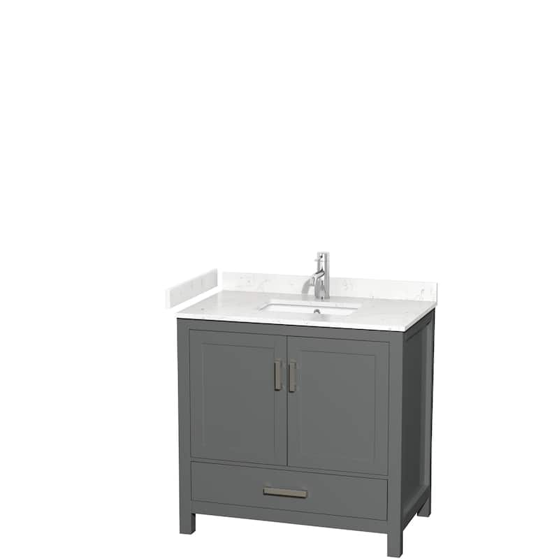 Sheffield Single Bathroom Vanity Set, Cultured Top, No Mirror - 36-Inch Single - Dark Gray, Carrara Cultured Marble Top,Chrome Trim