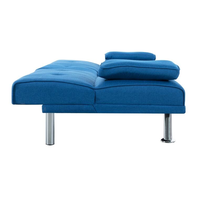 Futon Sofa Bed Couch with Armrest & Cupholders, Faux Leather Sofa Bed Couch Convertible Folding Reclining Small Couch