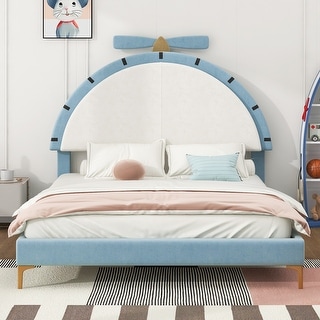 Twin Size Upholstered Platform Bed Frame with Alarm Clock Shaped Headboard