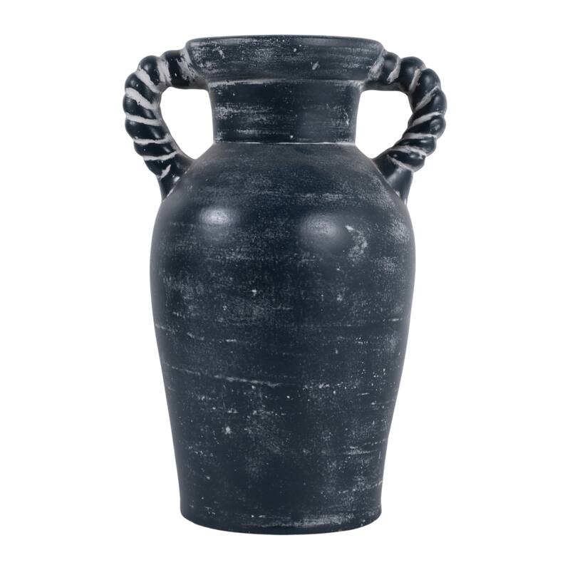 Decorative Textured Amphora Table Vase with Twisted Handles