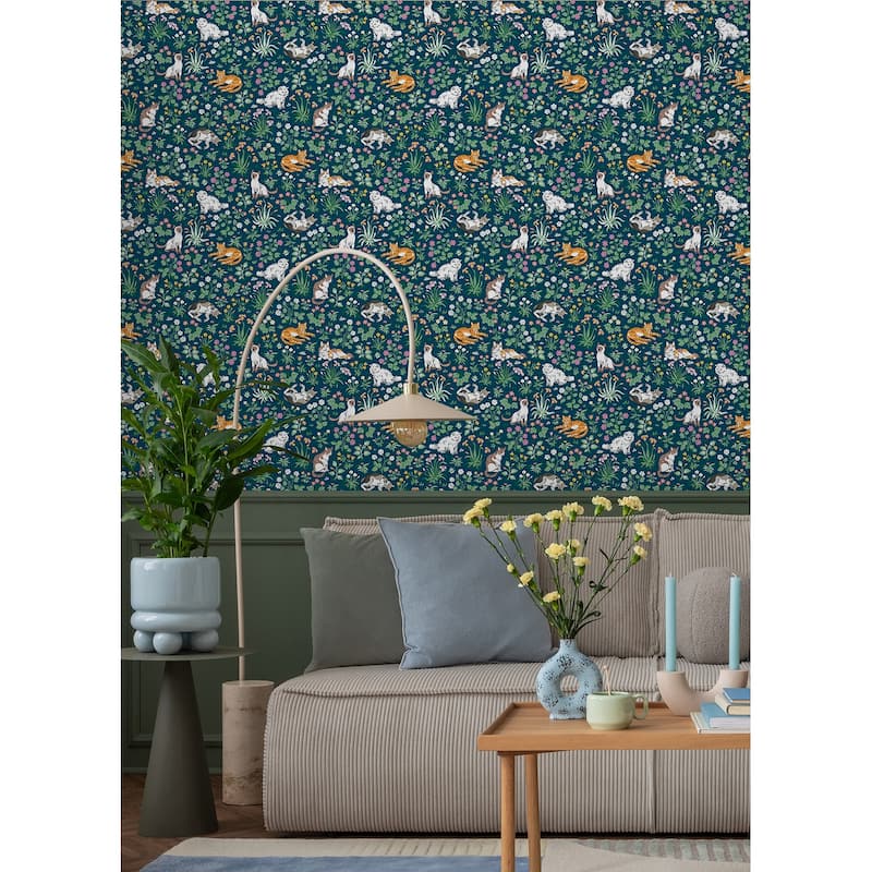 Must Love Cats Indigo Peel and Stick Wallpaper