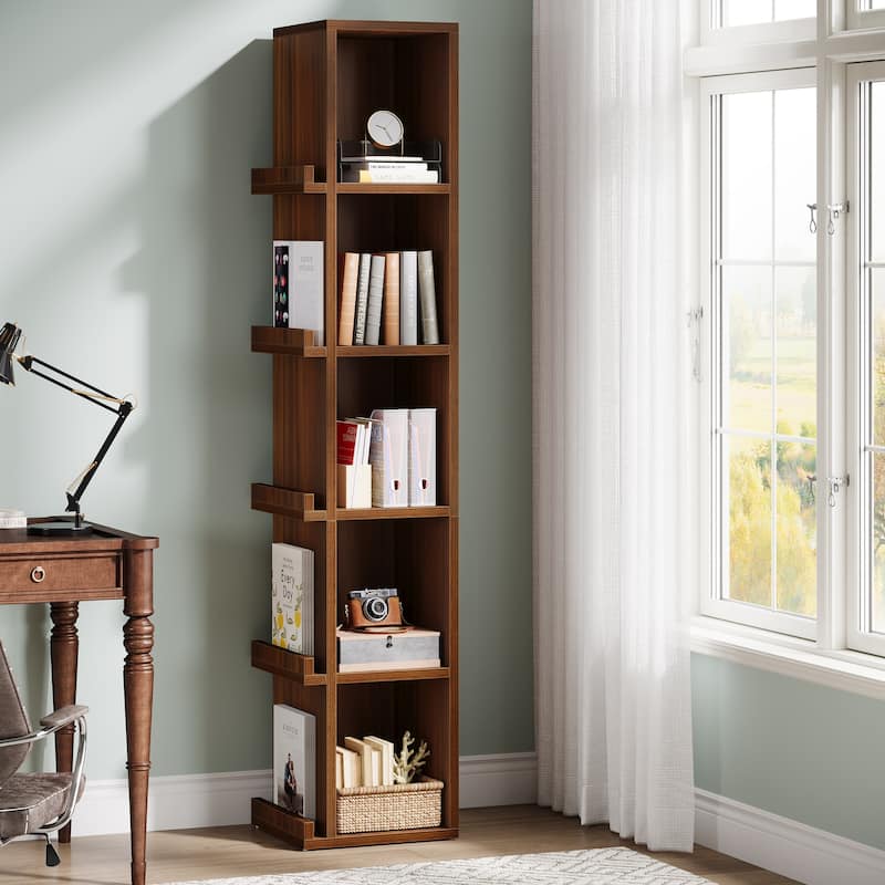 70.9 Inches 5-tier Tall Narrow Bookcase for Home Office - 11.8"D x 13.8"W x 70.9"H