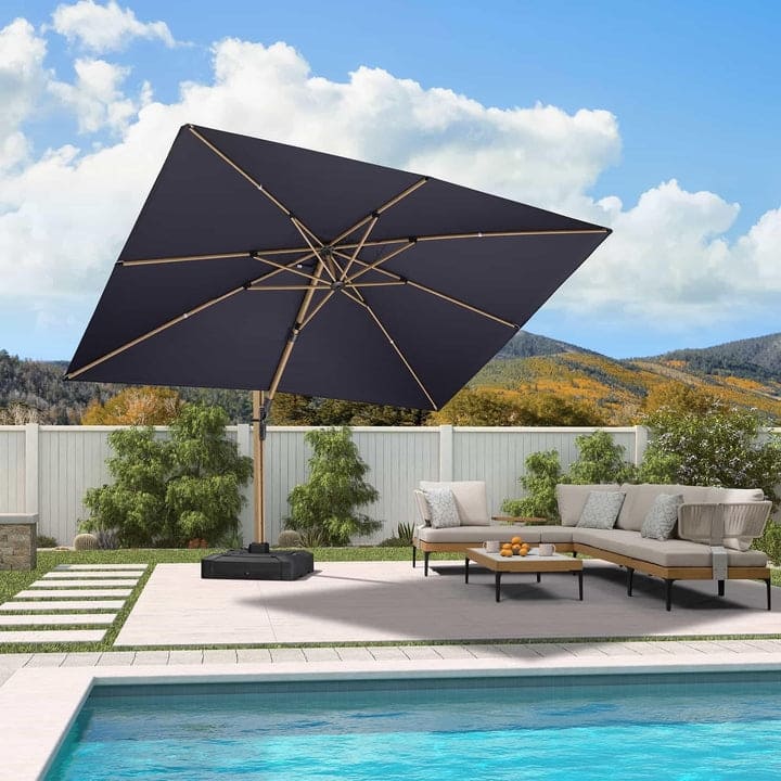 PURPLE LEAF Wood Grain Premium Patio Cantilever Umbrella