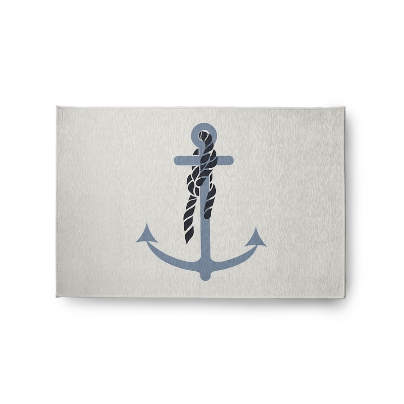 Anchor and Rope Nautical Indoor/Outdoor Rug - Dusty Smoke - 2' x 3'