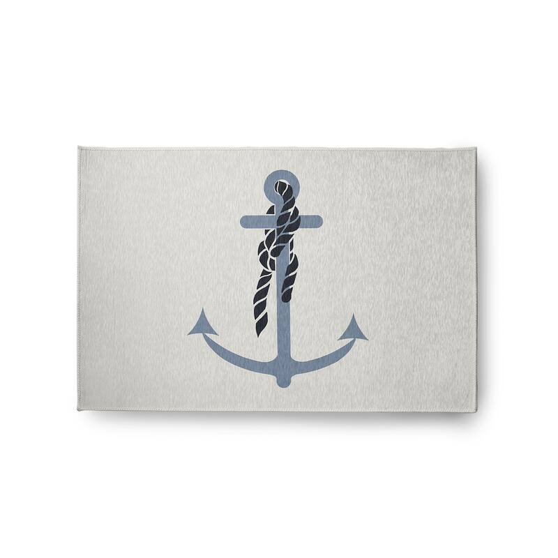 Anchor and Rope Nautical Indoor/Outdoor Rug - Dusty Smoke - 2' x 3'