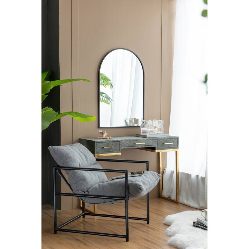 24" x 36" Black Arched Mirror with Metal Frame, Wall Mirror for Living Room Bedroom Entryway
