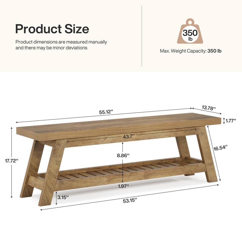 55" Entryway Bench with Shoe Storage, Large 2-Tier Foyer Bench
