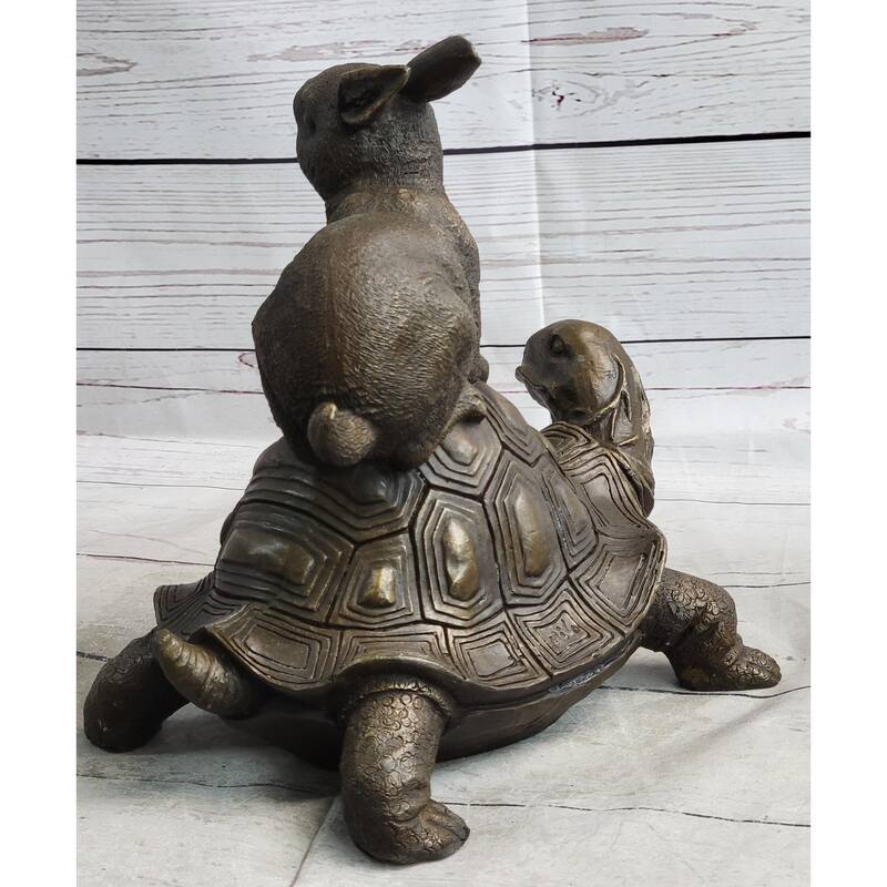 Tortoise And The Hare Aesop Fable Bronze Sculpture Figurine Statue Collectible Decor Signed Original Art