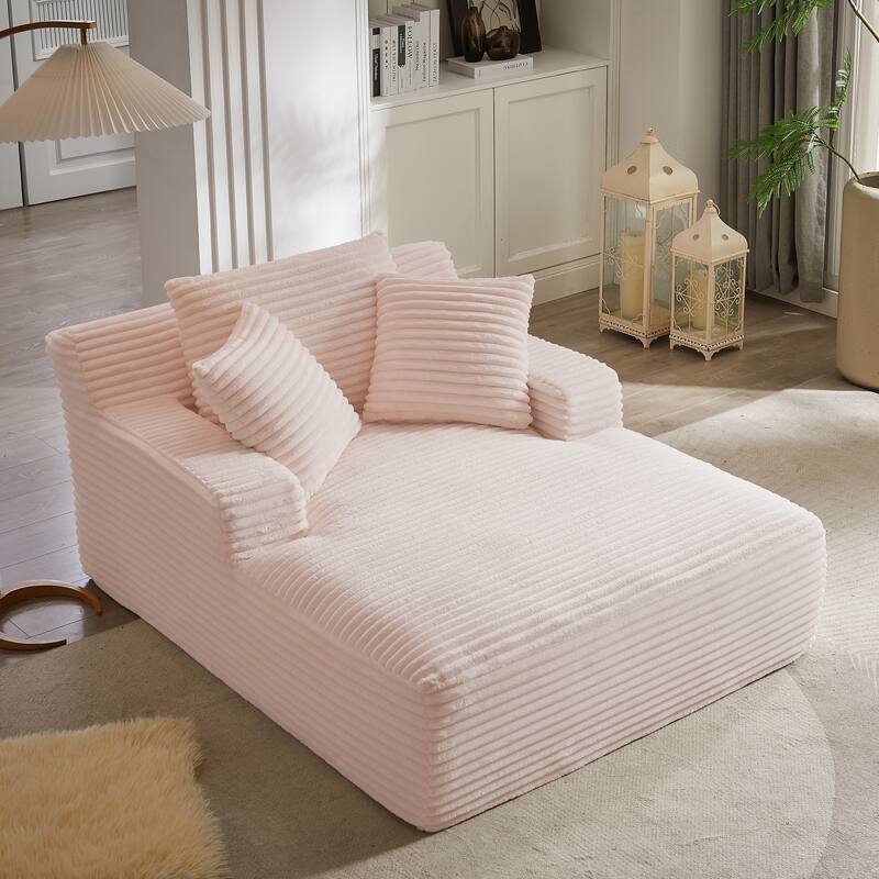Lazy Sofa Chair Single Chaise Lounge Corduroy Upholstered Sleeper Sofa Ergonomic Couch Chair with Full Foam Cushion and Pillows