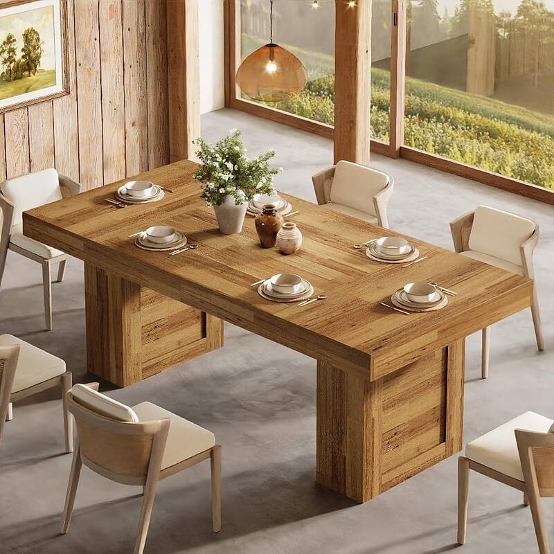 63'' Large Dining Table for 6, Rectangle Wooden Kitchen Table for Dining Room, Family Meals, Banquets & Dinner Parties