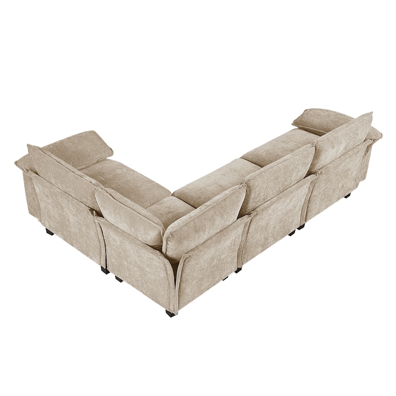Terra Chenille 4-Piece Modular Sectional Sofa - Wood Finish Feet