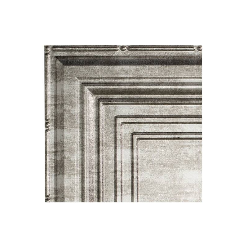 FASÄDE Traditional Style 3 Decorative Vinyl 2ft x 4ft Glue Up Ceiling Panel in Crosshatch Silver (5 Pack) - 12in x 12in Sample - Crosshatch Silver