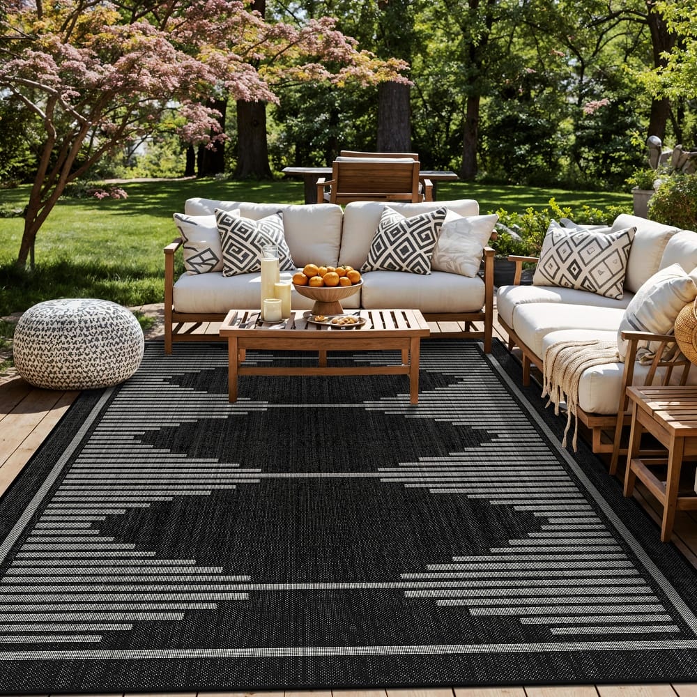 World Rug Gallery Geometric Indoor/Outdoor Flat Woven Area Rug
