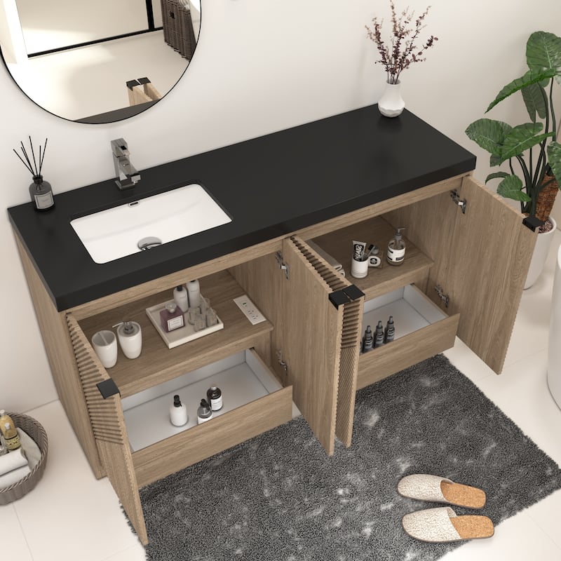 Milano 60" Freestanding Bathroom Vanity with Left Black Acrylic Sink