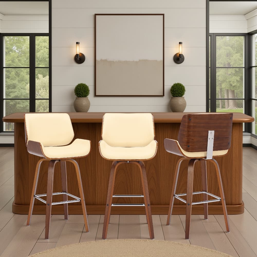 Tyler Mid-Century Swivel Bar Stool, Upholstered Counter Height Chair with Bentwood Legs