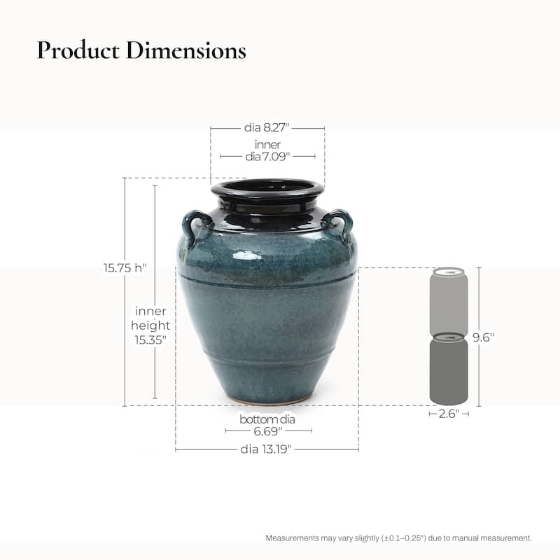 Rippled Blue with Brown Round Ceramic Vase, Home Decor Tabletop & Floor Accent