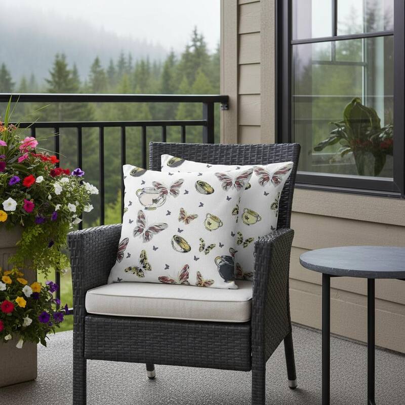 HomeRoots Set of Two 16" X 16" Blue and White Butterfly Blown Seam Animal Print Indoor Outdoor Throw Pillow - Blue/White - 16.00' X '16.00' X '5.00