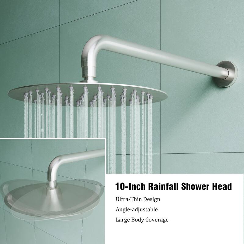 3-Function 10 in. Round Shower head System With Hand shower(Valve Included)