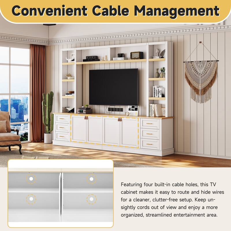 4-Piece Entertainment Center Wall Unit Set with Bridge for TVs Up to 70'', TV Stand W/Adjustable Shelves, Large Media Console