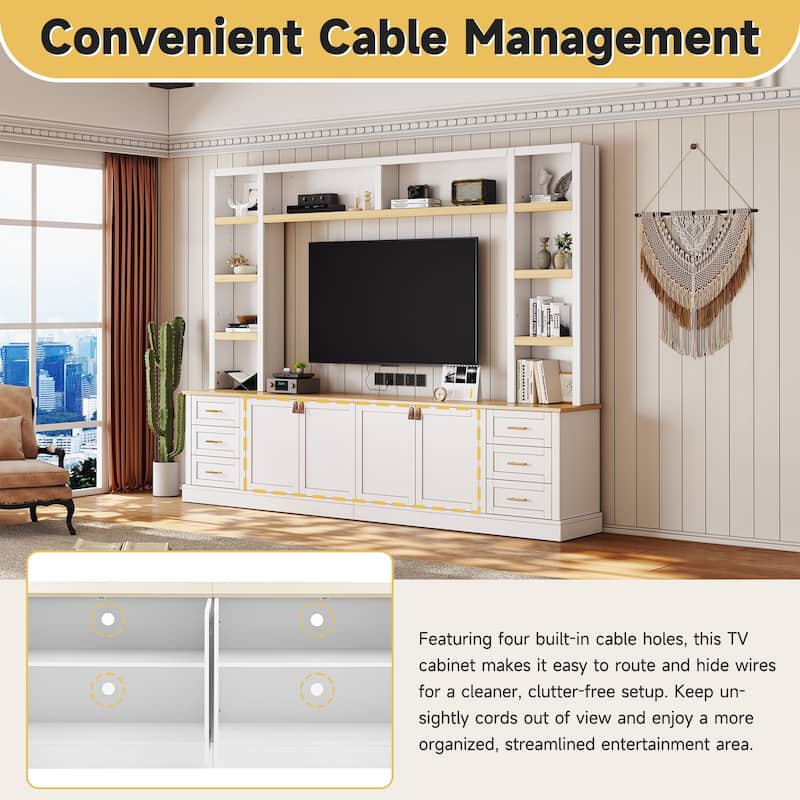 Modern 4-Piece Wall Unit Entertainment Center with Bookshelf for TVs Up to 75"