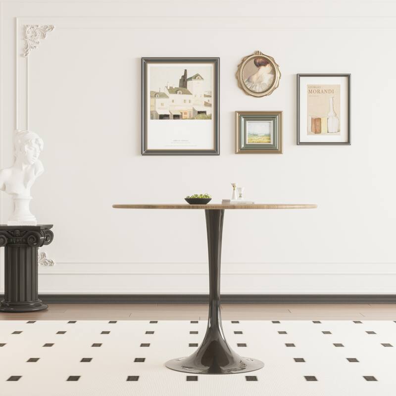 Black Round Dining Table, 31.5" Tulip Table Kitchen Dining Table 2-4 People with MDF Table Top & Pedestal Base