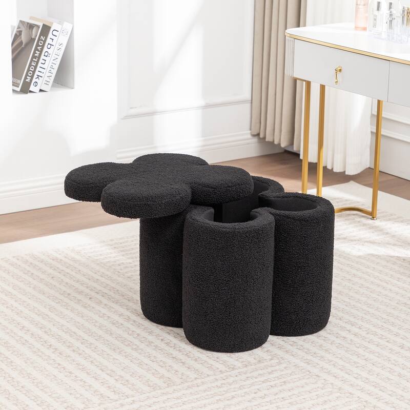 SEYNAR Modern Glam Teddy Velvet Flower Shape Storage Ottoman