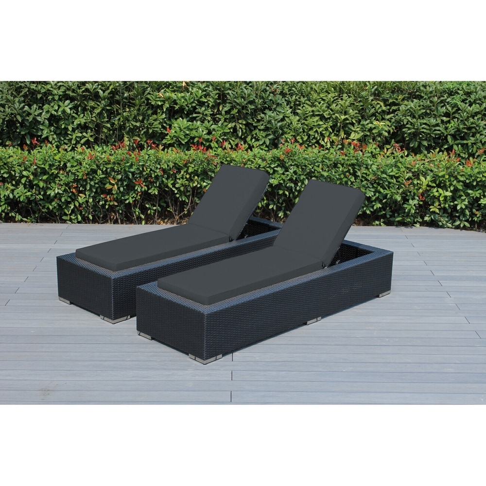 Ohana Outdoor Patio Piece Black Wicker Chaise Lounge Set No