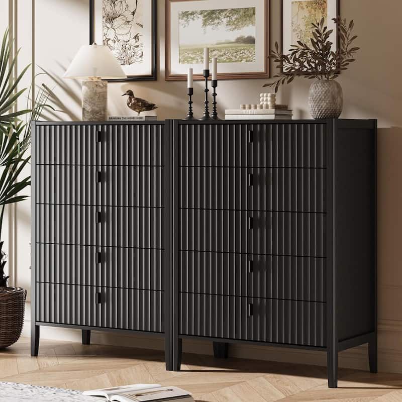 Modern Dresser, Fluted Wood Chest with Deep Drawers for Bedroom, Living Room