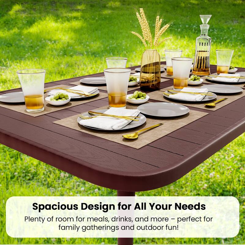 Wood Grain Metal Table – Lightweight, Portable, Weather-Resistant, Easy to Clean