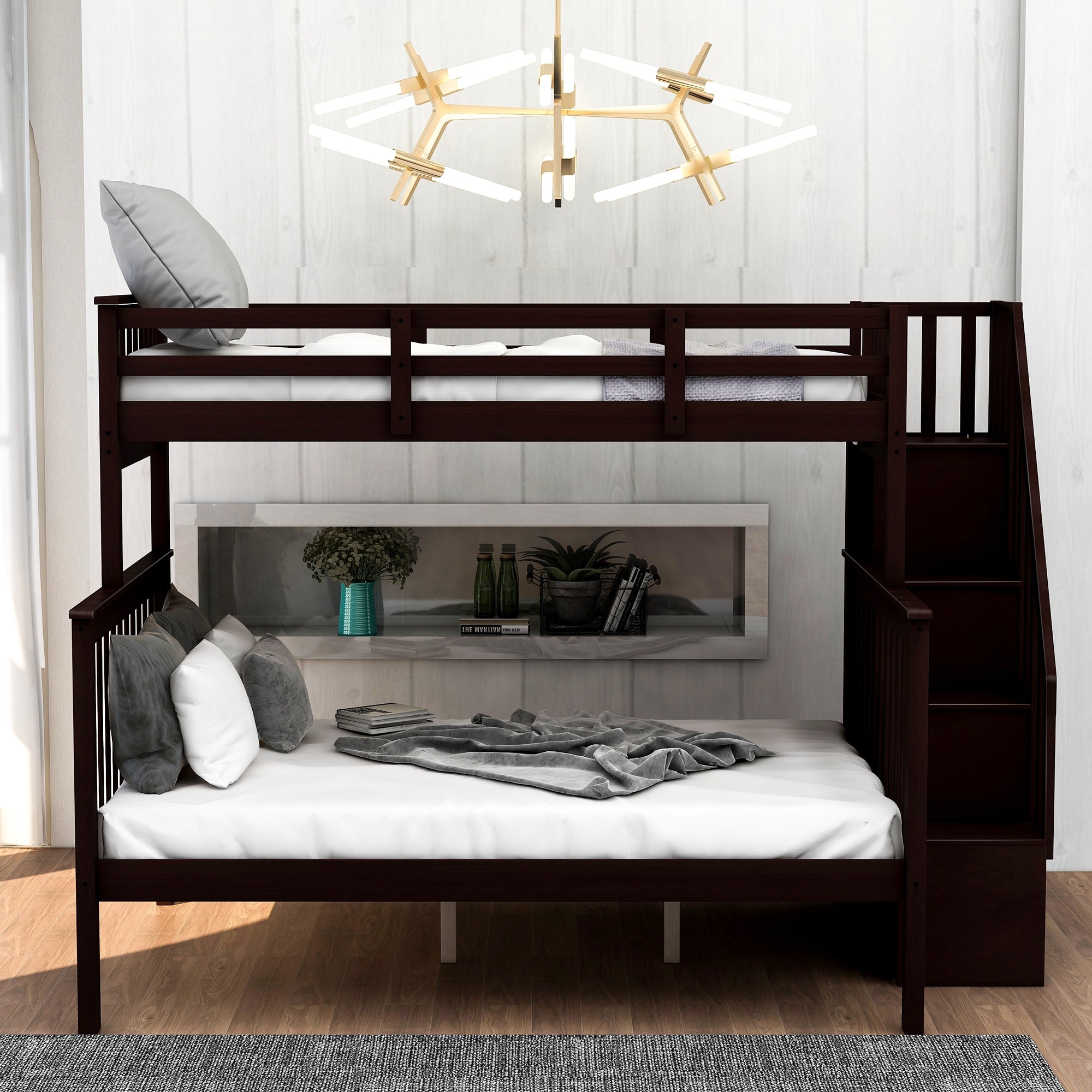 Twin-Over-Full Bunk Bed with Storage Stairs Vintage Bed Frame