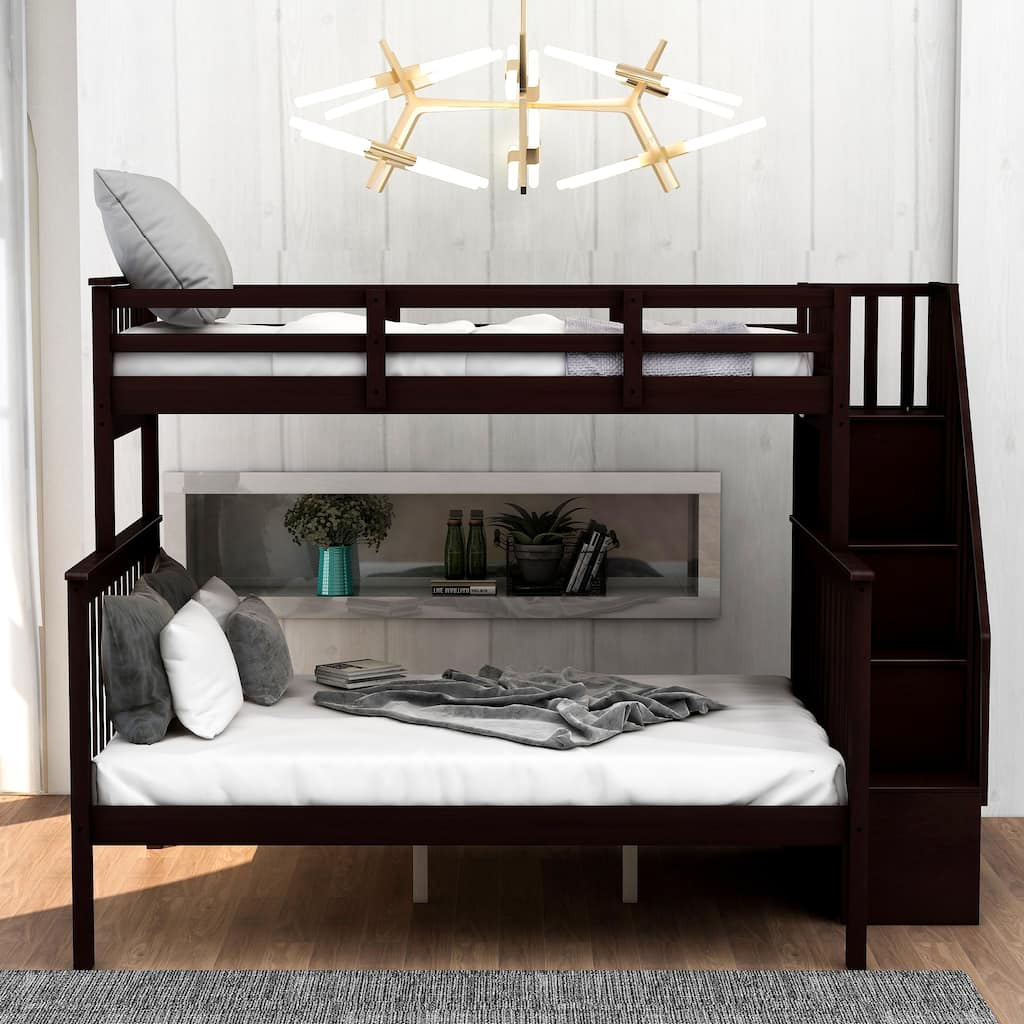 Twin-Over-Full Bunk Bed with Storage Stairs Vintage Bed Frame