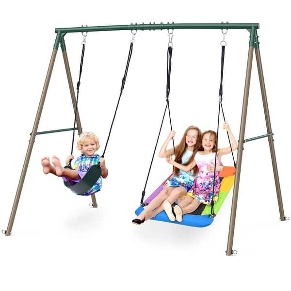 slide 2 of 8, 440 lbs Metal Swing Sets for Backyard with 45" Platform Swing and Belt Swing ,Swingset Outdoor for Kids