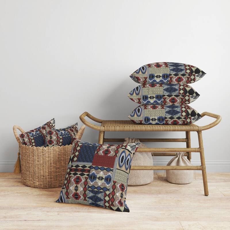 Patched Perfection Faux Suede Reversible Throw Pillow Blue and Red