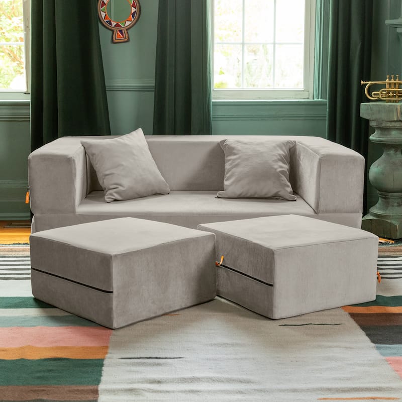 Jaxx Zipline Convertible Queen-size Sleeper Loveseat and Ottoman Set