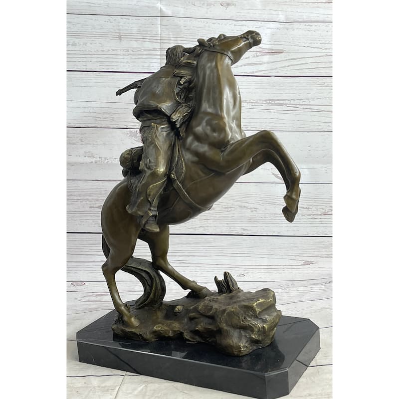 Western Cowboy Firing Rifle From Imitative Horseback Bronze Statue Sculpture Original Art 14 Inches X 12 Inches